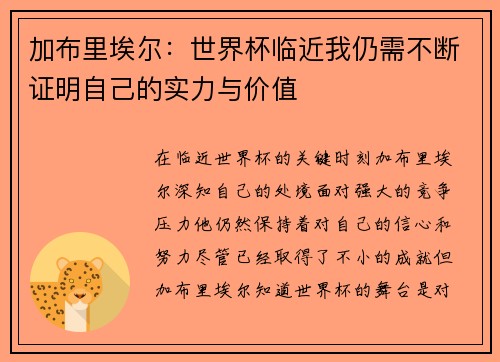 加布里埃尔：世界杯临近我仍需不断证明自己的实力与价值